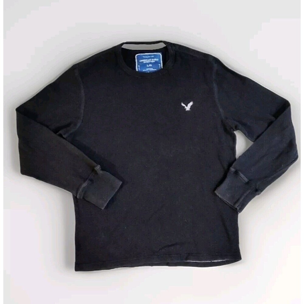 American Eagle Outfitters Sweater Men's Large Black Vintage Fit Crew Neck Logo